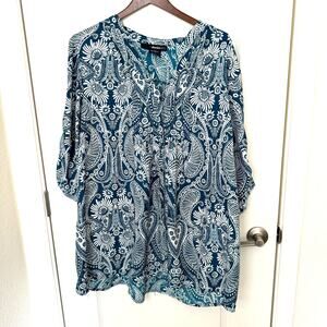 ❤️Denim 24/7 Tunic Blouse 3/4 tab Sleeves Button Down Women’s 22W Boho